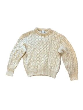 Vintage St Michael UK Pure British Wool Cable Unisex Sweater Ivory 40in. Chest